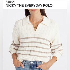 Pistola V-Neck Cream and Brown Striped Sweater
